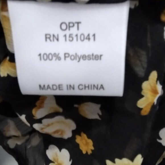 O.P.T. Floral Ruffle Neck Blouse Large Black Sheer Long Sleeve Romantic Top - Picture 13 of 15